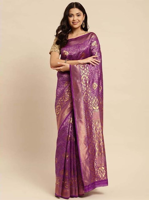 Rangita Purple Woven Saree With Unstitched Blouse Price in India