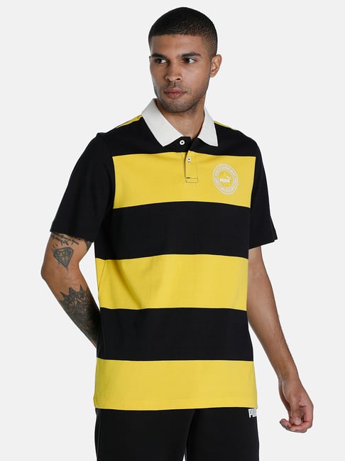 Puma Sun Ray Yellow Regular Fit Striped Polo T-Shirt