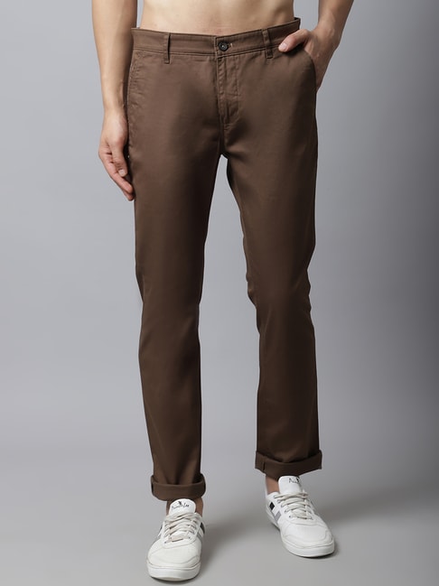 Cantabil Brown Cotton Regular Fit Trousers