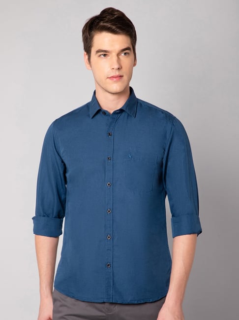 Cantabil Navy Blue Cotton Regular Fit Shirt