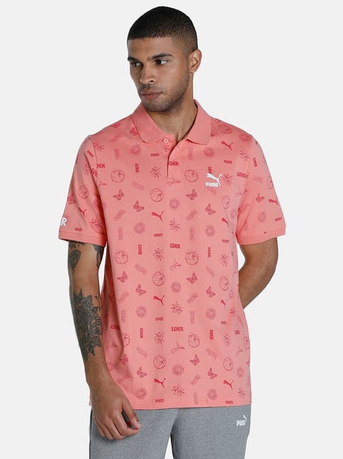 Puma Carnation Pink Slim Fit Printed Polo T-Shirt