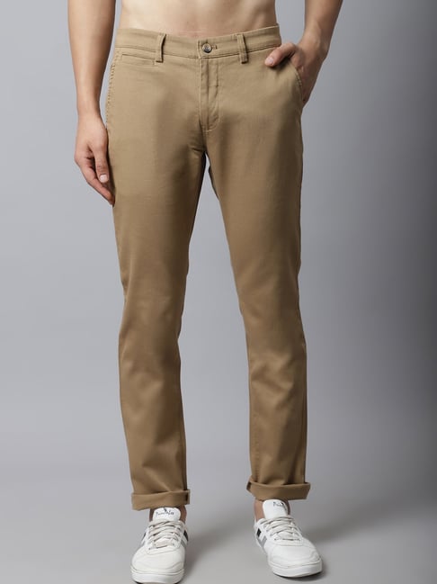 Buy Cantabil Khaki Mid Rise Cotton Trousers for Men Online @ Tata CLiQ