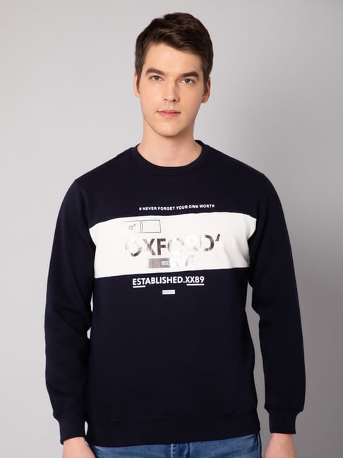 Cantabil Navy Blue Regular Fit Printed Sweatshirt-picture-32