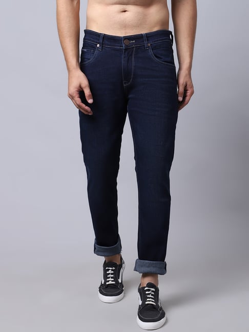 Buy Cantabil Dark Blue Cotton Regular Fit Jeans for Mens Online