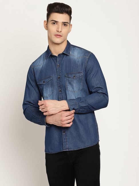 Buy Cantabil Light Blue Regular Fit Denim Shirt for Men's Online @ Tata CLiQ