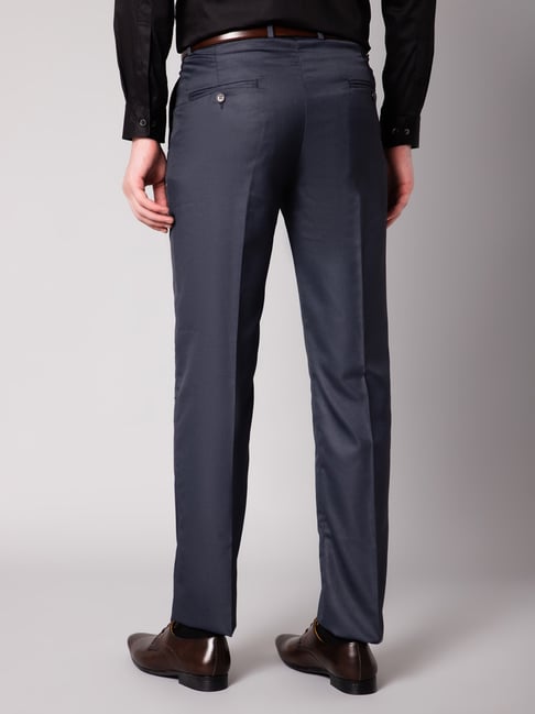 Cantabil Light Grey Regular Fit Flat Front Trousers