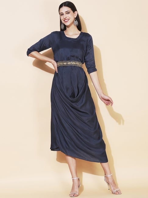 Buy Forever New Women Navy Blue Solid A Line Dress - Dresses for Women  1912621 | Myntra
