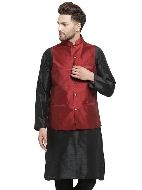Buy Benstoke Maroon Regular Fit Mandarin Collar Nehru Jacket for