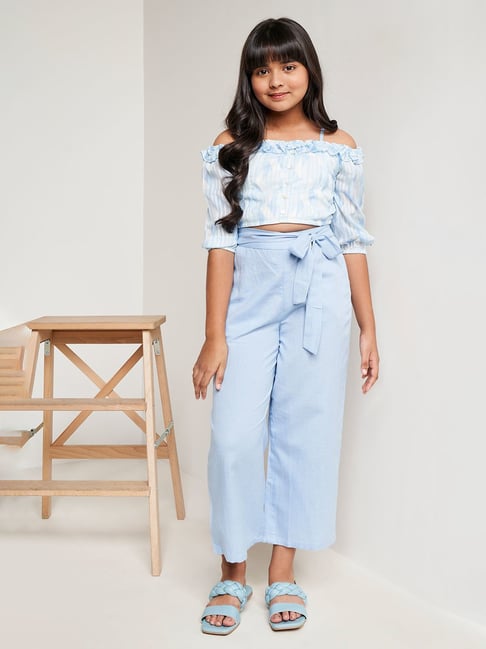 Buy AND girl Powder Blue Printed Crop Top with Trousers for Girls Clothing  Online  Tata CLiQ
