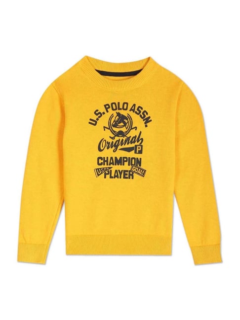 Buy Polo Kids Yellow Cotton Printed Sweater for Boys