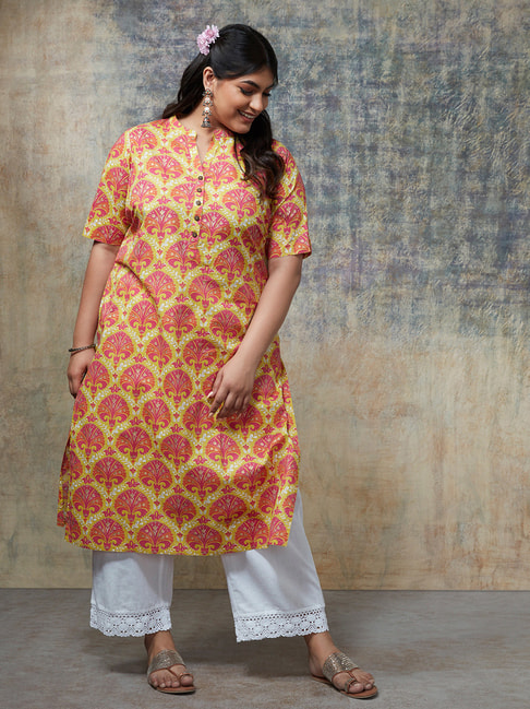 Diza Curves by Westside Mustard Ethnic Print A-Line Kurta Price in India