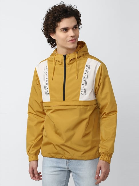Peter England Casuals Yellow & White Regular Fit Printed Hooded Jacket-picture-10
