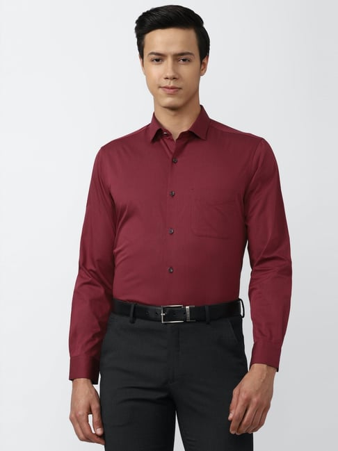 Peter England Elite Maroon Cotton Regular Fit Shirt-picture-41