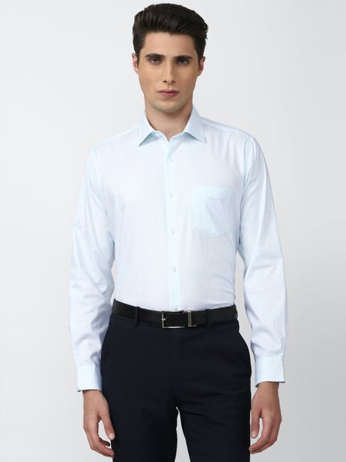 Van Heusen Blue Cotton Regular Fit Checks Shirt