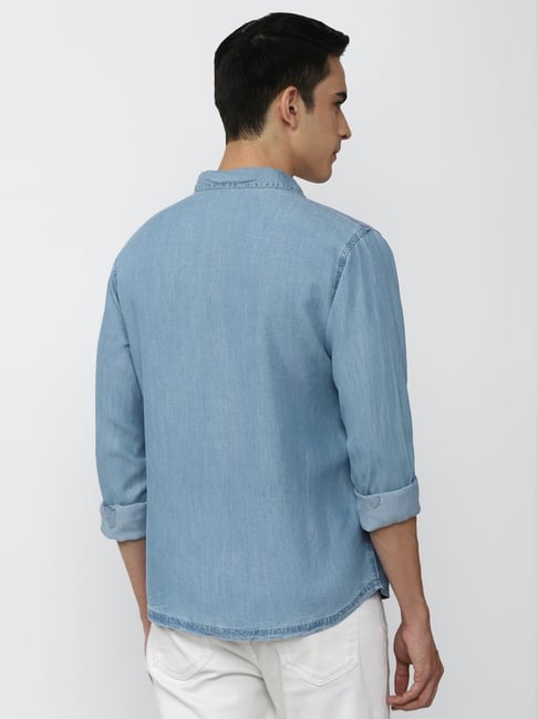$22, Forever 21 Cotton Denim Shirt | Blue denim shirt, Denim shirt, Light  blue denim