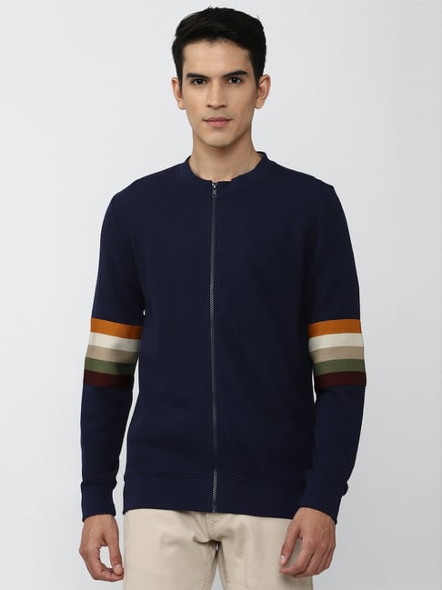 Forever 21 Navy Blue Regular Fit Striped Sweatshirt