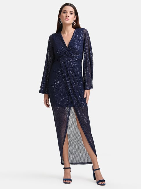 Kazo Blue Embellished Wrap Maxi Dress Price in India