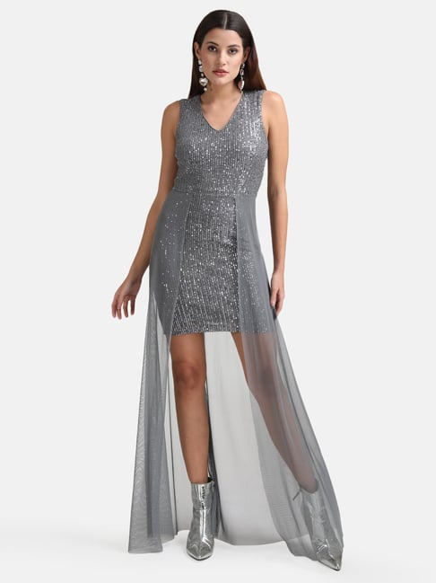 Kazo Grey Embellished Maxi Dress Price in India