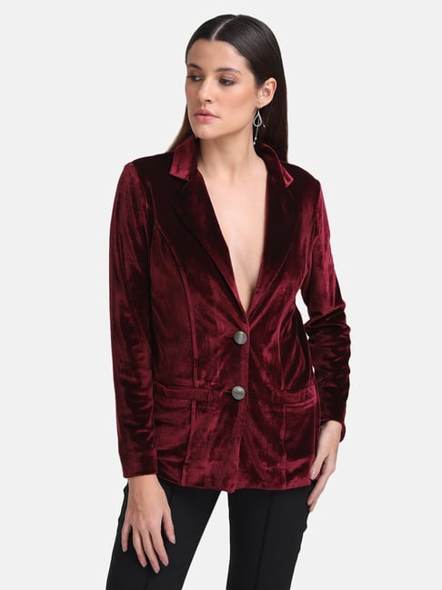 Maroon velvet jacket outlet womens