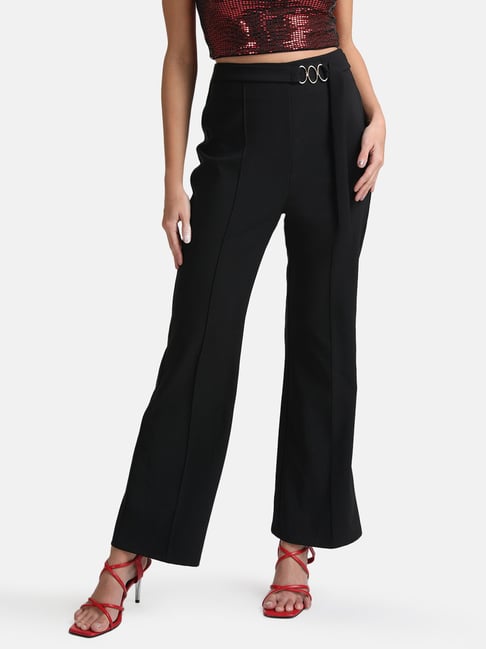 Flared Trousers With Metal Buckle - KAZO