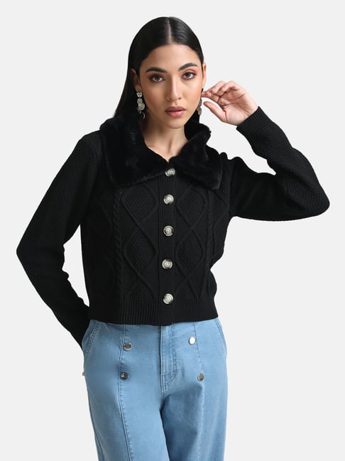 Kazo Black Textured Cardigan