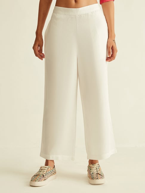 Buy STOP Off White Solid Tailored Fit Polyester Women's Trousers | Shoppers  Stop