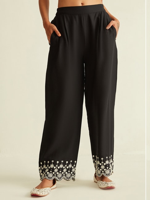 Buy Ecru Embroidered Slim Pants Online - W for Woman