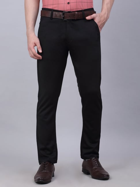 Buy Jainish Black Tapered Fit Flat Front Trousers for Men's Online