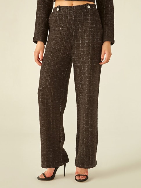 Tall Brown Checked Wide Leg Pants  Checked trousers outfit Slacks for  women Wide leg pants
