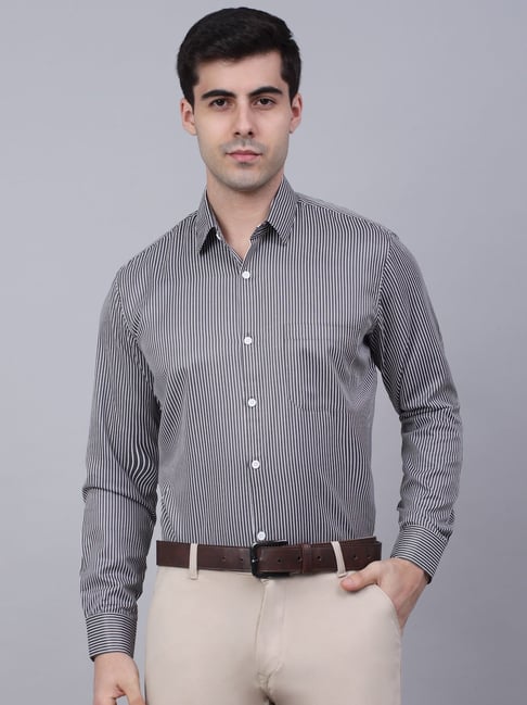 Jainish Black Regular Fit Striped Shirt-picture-20