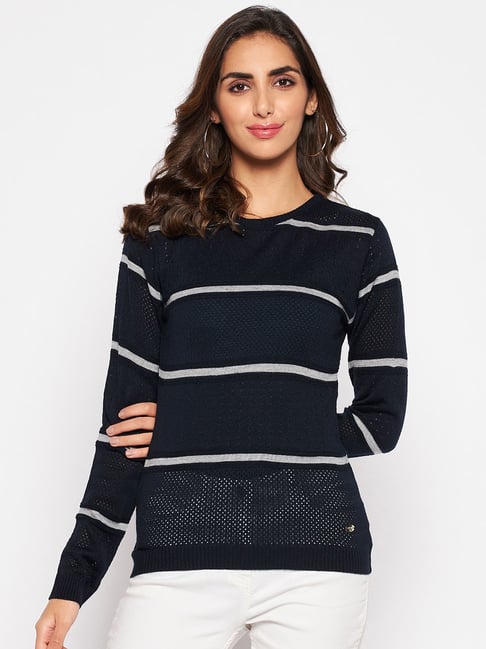 Crozo By Cantabil Navy Striped Sweaters-picture-15