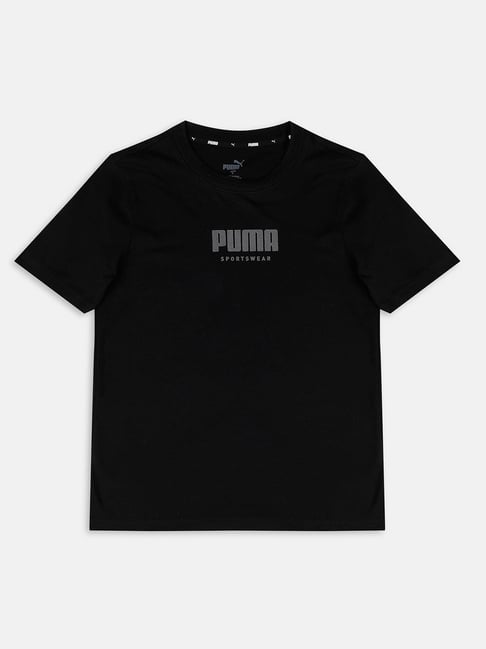 Puma Black Cotton Logo Print T-Shirt