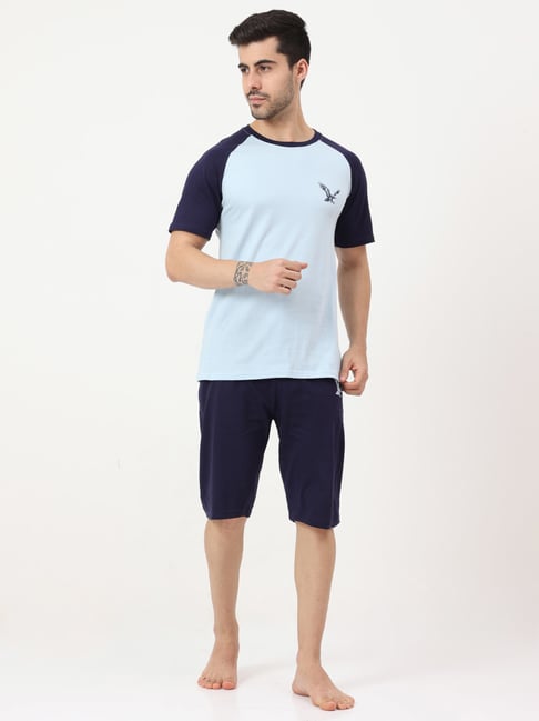 Masculino Latino Blue Regular Fit Printed Nightwear Set