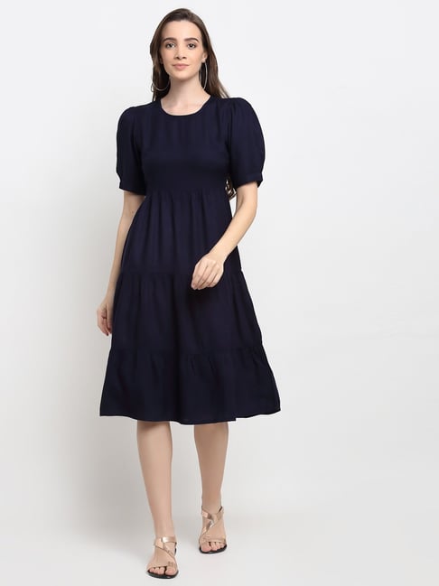 BRINNS Navy Midi A Line Dress Price in India