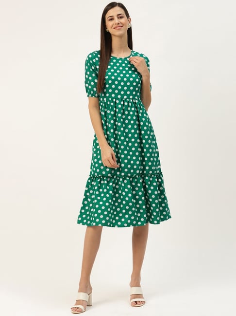 BRINNS Green Printed Midi A Line Dress Price in India