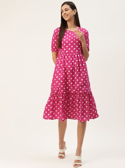 BRINNS Pink Printed Midi A Line Dress Price in India