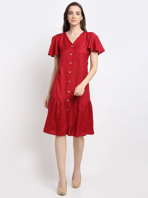 BRINNS Red Midi A Line Dress Price in India