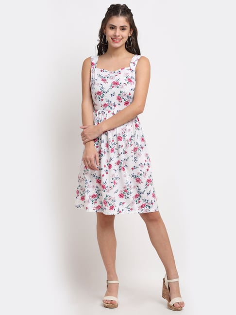 BRINNS White Floral Print Midi Skater Dress