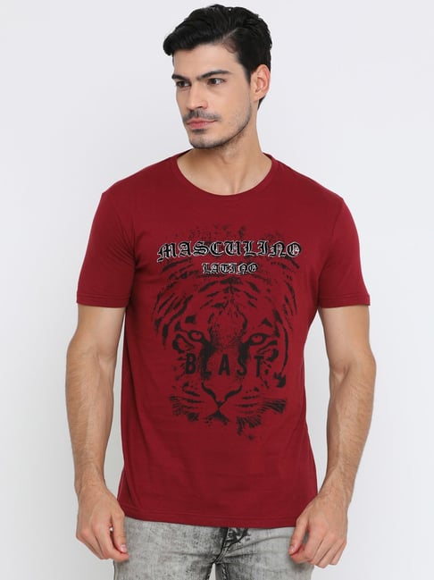 Masculino Latino Red Cotton Regular Fit Printed T-Shirt-picture-20