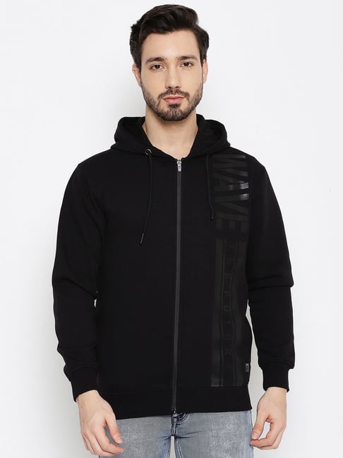 Duke Black Regular Fit Printed Hooded Sweatshirt