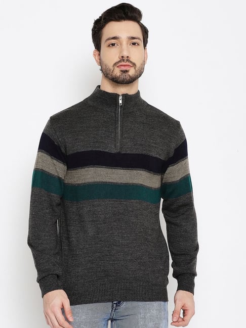 Duke Grey Regular Fit Striped Sweater