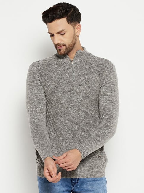 Duke Grey Regular Fit Self Pattern Sweater