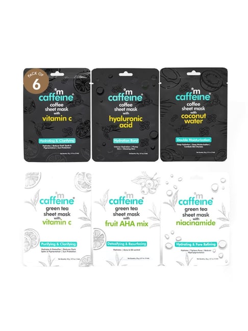 mCaffeine Hydrating & Clarifying Face Sheet Masks with Green Tea & Coffee - Set of 6-picture-18