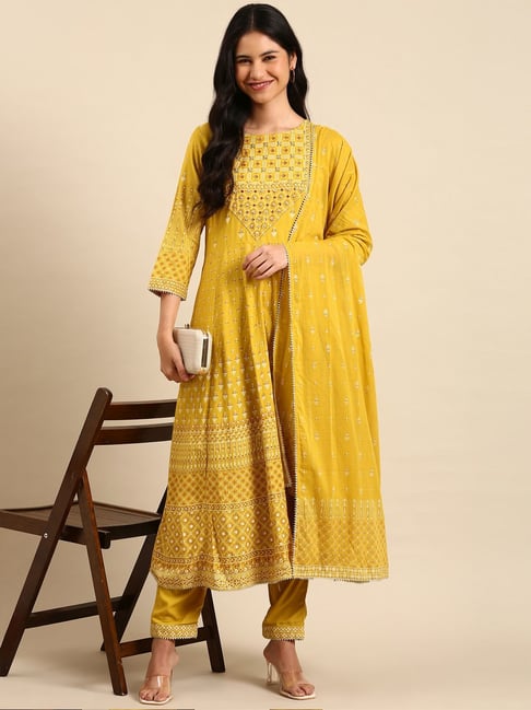 Buy Fashor Brown Printed Kurta Pant Set With Dupatta for Women Online @  Tata CLiQ