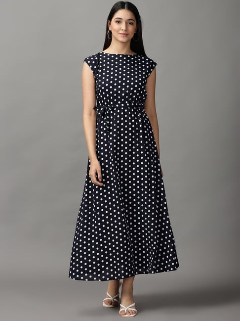 SHOWOFF Navy Printed A-Line Dress Price in India