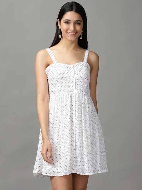 SHOWOFF Off-White Polka Dots A-Line Dress Price in India