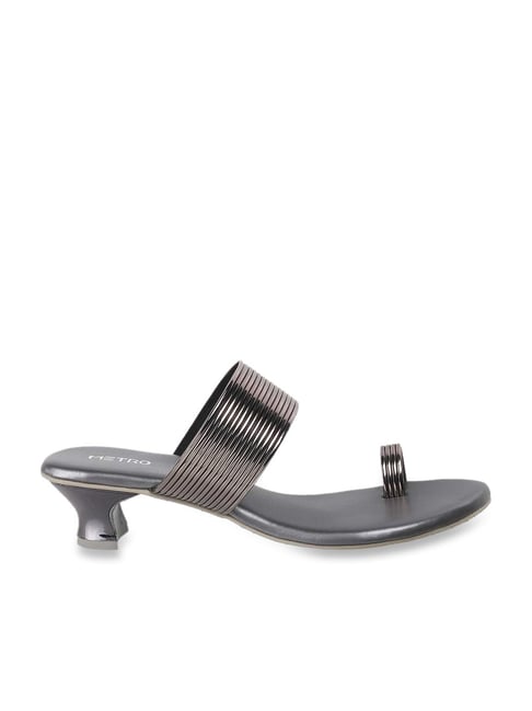 Buy Metro Women s Gun Metal Toe Ring Sandals for Women at Best