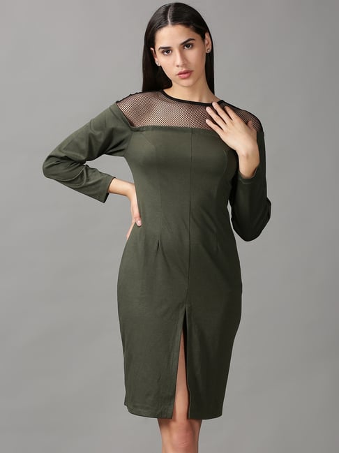 SHOWOFFFF Green A-Line Dress