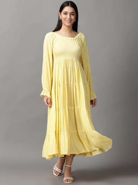 SHOWOFF Yellow Printed Maxi Dress Price in India