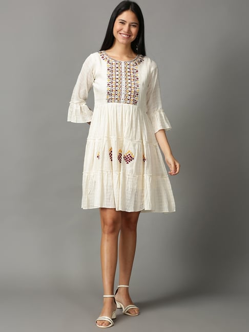 Off-White Embroidered Ethnic Dress
